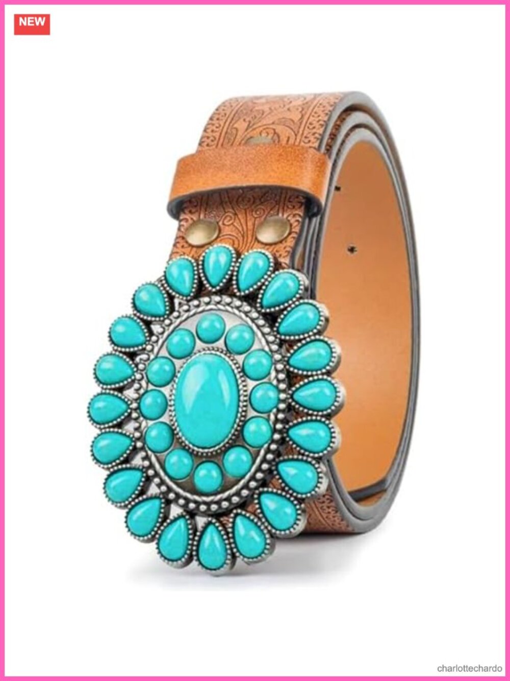Western Faux Leather Belt Turquoise Buckle Cowgirl Rodeo Concert